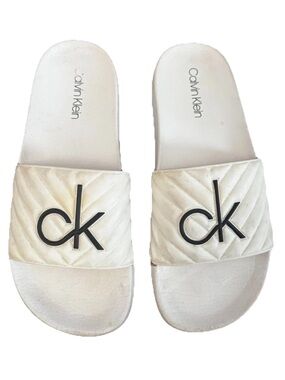Calvin Klein White Logo Slide Sandals Women’s Size 6M Casual Summer